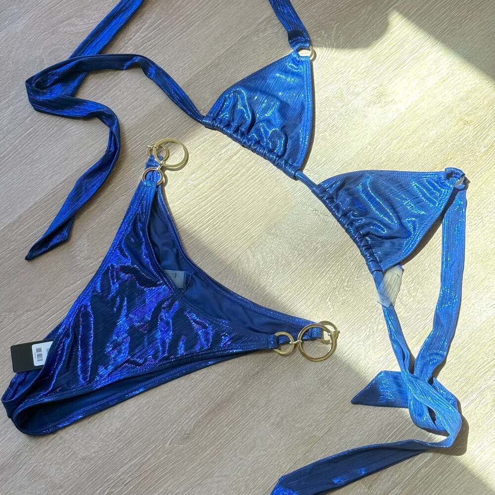 NWT Summers On My Yacht Metallic 2 Piece Bikini - Cobalt Blue